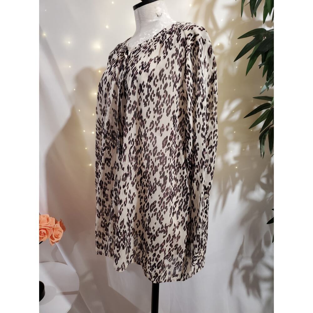 Lucky Brand Womens Sheer Leopard Animal Print Button Blouse Top Size 3X Mob Wife - Picture 2 of 9